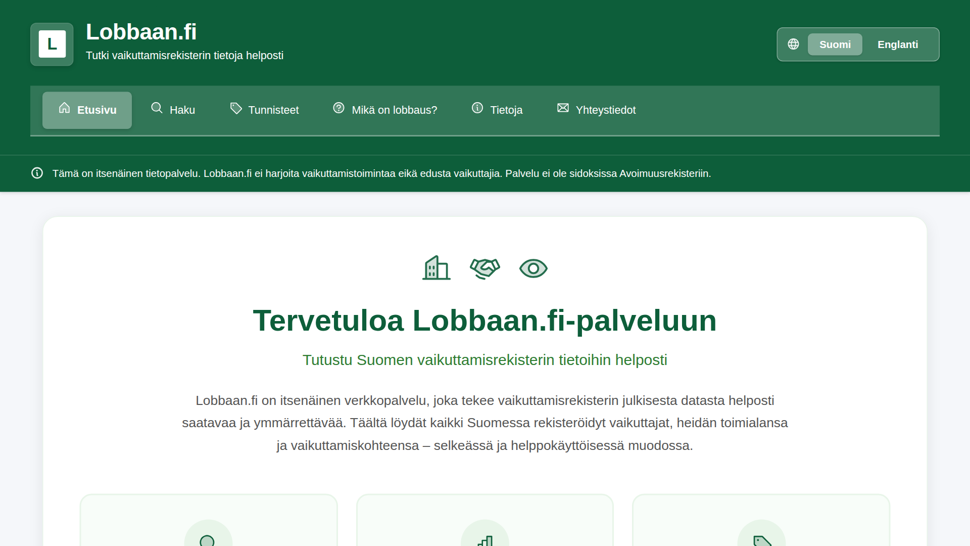 Lobbaan.fi , vaikuttamisrekisterin tietopalvelu
