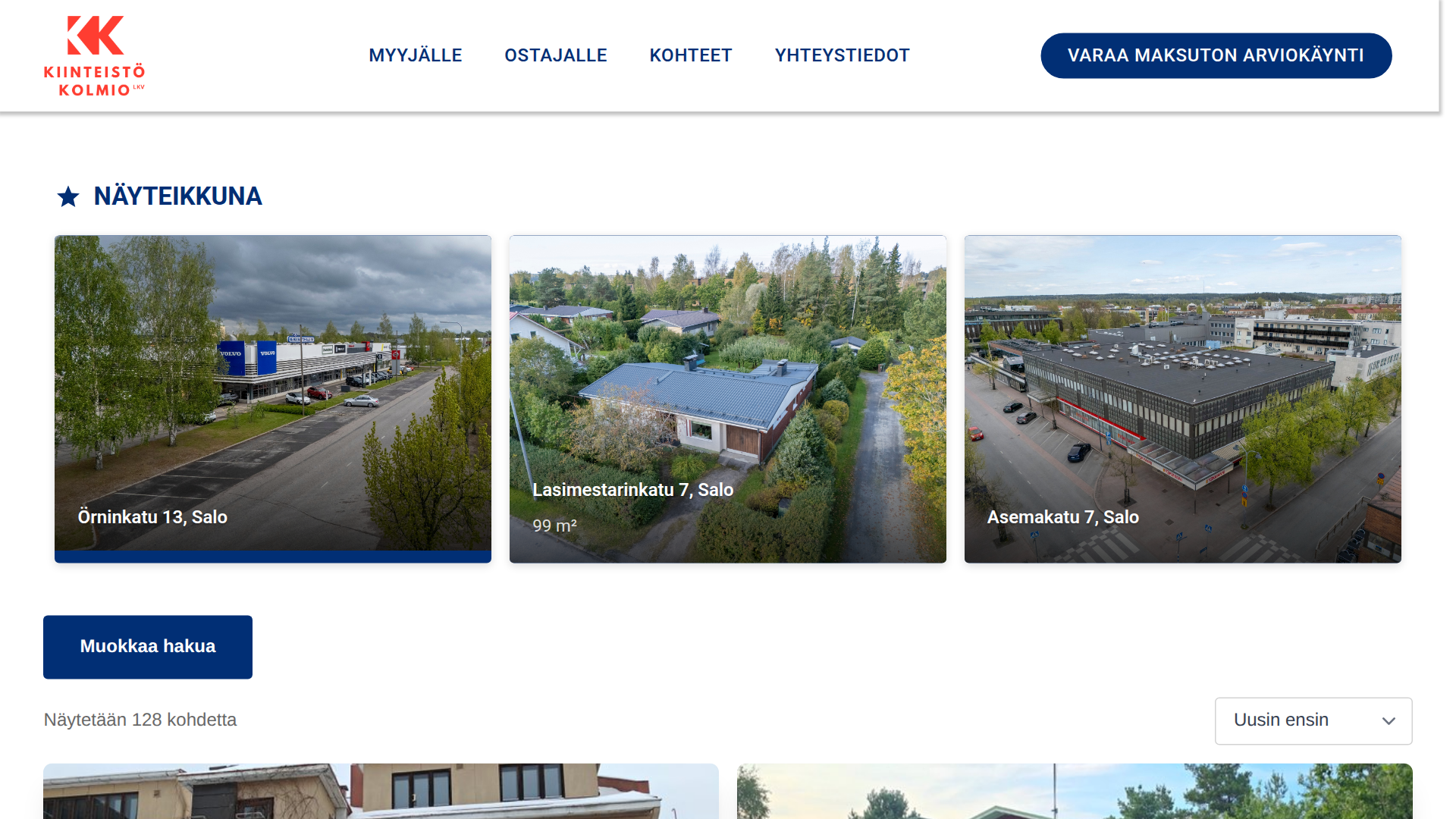 Kiinteistökolmio Oy , Kohteet-sivu ja Näyteikkuna WordPress -lisäosan toteutus